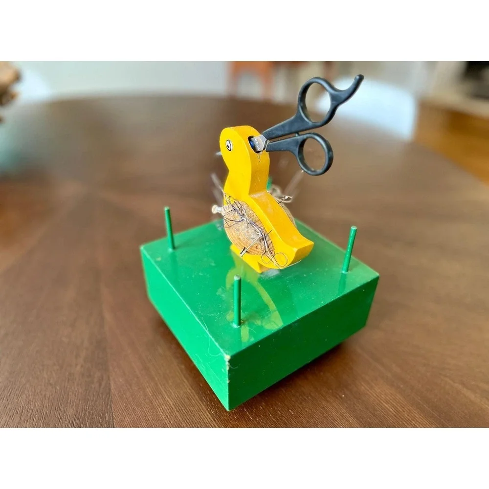 Vintage Handmade Duck Sewing Caddy Pincushion Thread Holder With Drawer